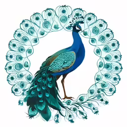 peacock sitting in the middle of a green wreath