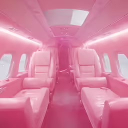 a van with pink paint on it that has seats lined up