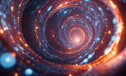 a spiral pattern that is made up of light, with blue and red highlights