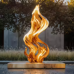 a statue of a fire with flames coming out of it