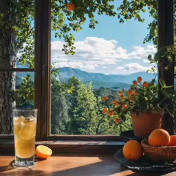 there are oranges and lemon juice in the table
