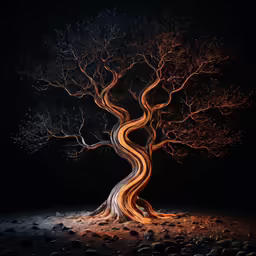a tree is lit up with bright lights