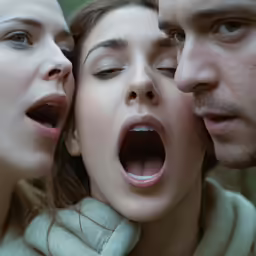 a man and a woman with their mouths open