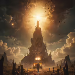 a very big building in the middle of some dirt