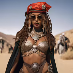 a woman in a bikini with metal decorations on her body