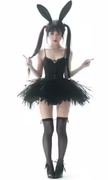 woman in bunny ears and tutu skirt posing