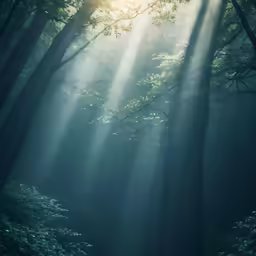 some very pretty sunlightbeams coming through the trees