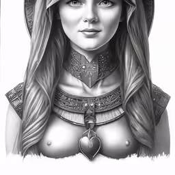a drawing of a woman with long hair and wearing armor