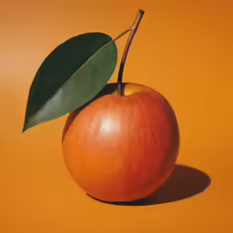 an orange colored background with a green leaf on top