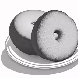 three round, white donuts are stacked together on a plate
