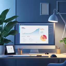 an office desk with a computer on it
