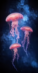a group of jellyfish swimming in the water