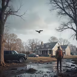 the person is standing next to a wet puddle