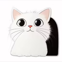 a white cat sticker with large eyes and black ears