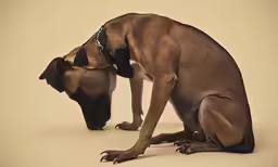 the dog is sitting down near his toy