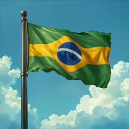 a flag waving in the wind with clouds around it