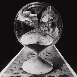 a sand timer with flowers inside of it