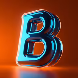 the letter b sits in front of an orange wall