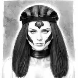 a woman with long dark hair wearing a helmet