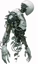 a robot is in the air with its arm outstretched