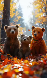 three stuffed bears sit next to each other on the ground