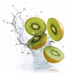 some kiwi slices are in the water