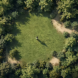 a man standing in the center of a forest