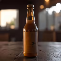 the bottle is sitting on the table with a black marker