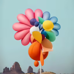 the giant balloon is in the air with colored pieces