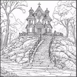 a drawing of the steps to a big house