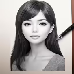 a drawing of a woman with long black hair