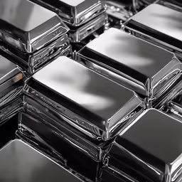 a closeup of many silver cases stacked