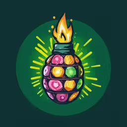 a bright painting with a burning candle in the center