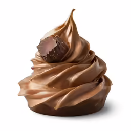 a chocolate cupcake with chocolate icing and a large piece of chocolate