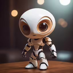 the robot is looking very happy on his desk