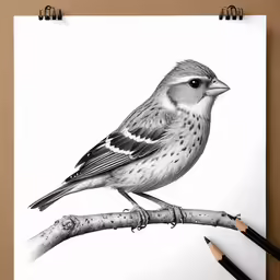a drawing of a small bird sitting on a branch