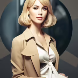 a blonde female in a short dress poses