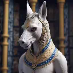 an animal like creature is wearing a collar