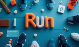 an aerial shot of runners standing next to the word run