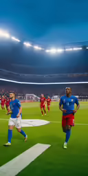 a soccer match is going on in an empty stadium