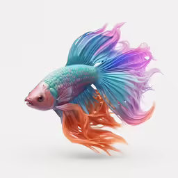 the blue and orange fish with long tails