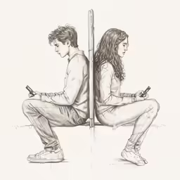 two people on cell phones while sitting side by side