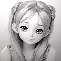 an anime character with long blonde hair, wearing a black and white photo