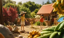 there are two children walking near each other