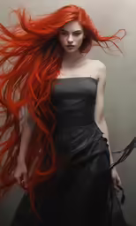 a young woman with long hair is dressed in black and has red streaks