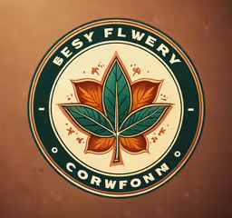 a logo for a company with an image of a leaf,a round emblem with a green leaf inside