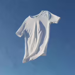 a white t - shirt that has been pulled up in the air