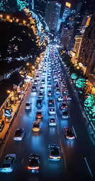 many cars on a busy road at night
