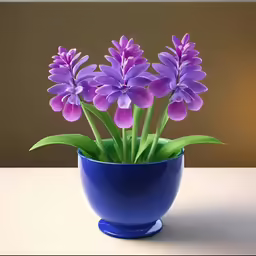 purple flowers are sitting in a blue vase