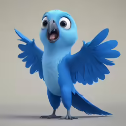a blue bird is waving its wings and eyes